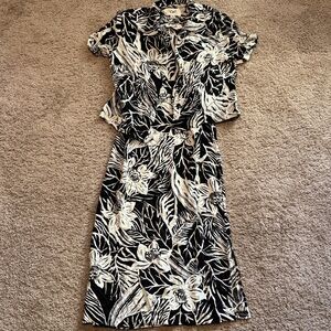 Elegant Black and White Floral Midi Dress